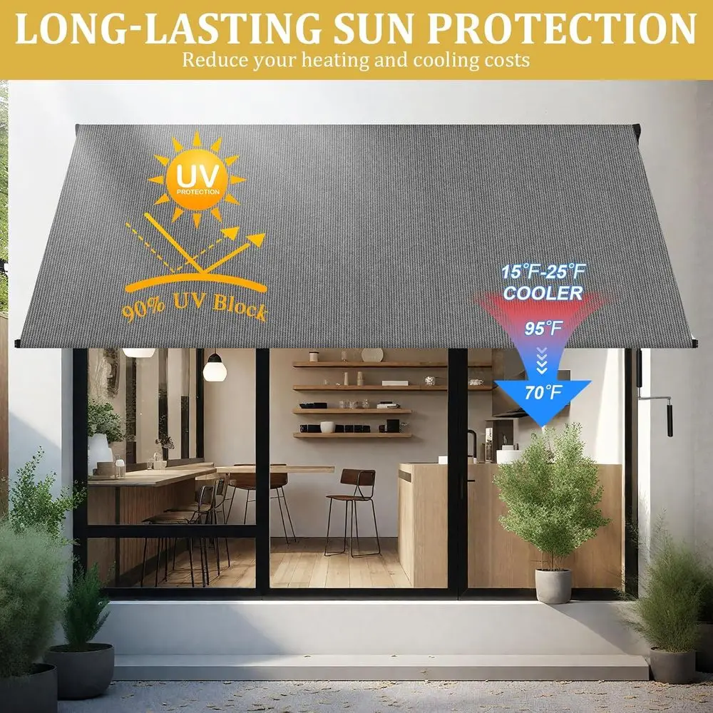 96 x 96 Retractable Awnings for Outdoor Patio, Grey Sunshade for Garden, Balcony