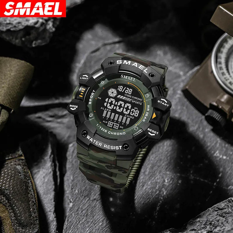 SMAEL 8050 New Men\'s Large Dial, Personalized Trendy Camouflage Style Sports Multi-Function Luminous