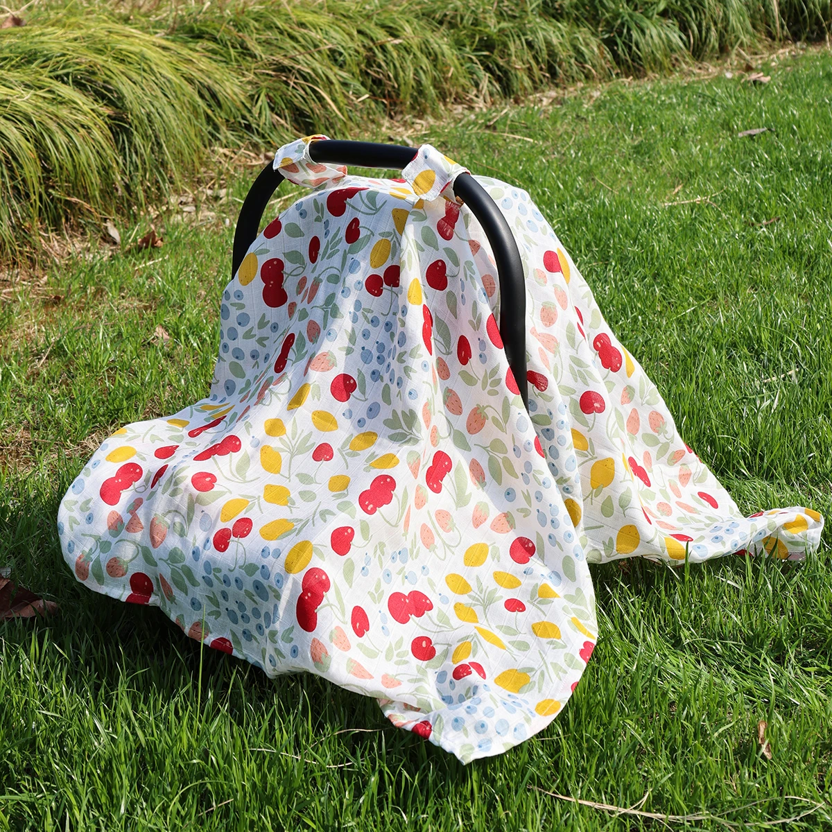 Happyflute Baby Stroller Cover 1Pc Bamboo Cotton Windproof Breathable Soft Washable Infant Car Seat Canopy Nursing Cover