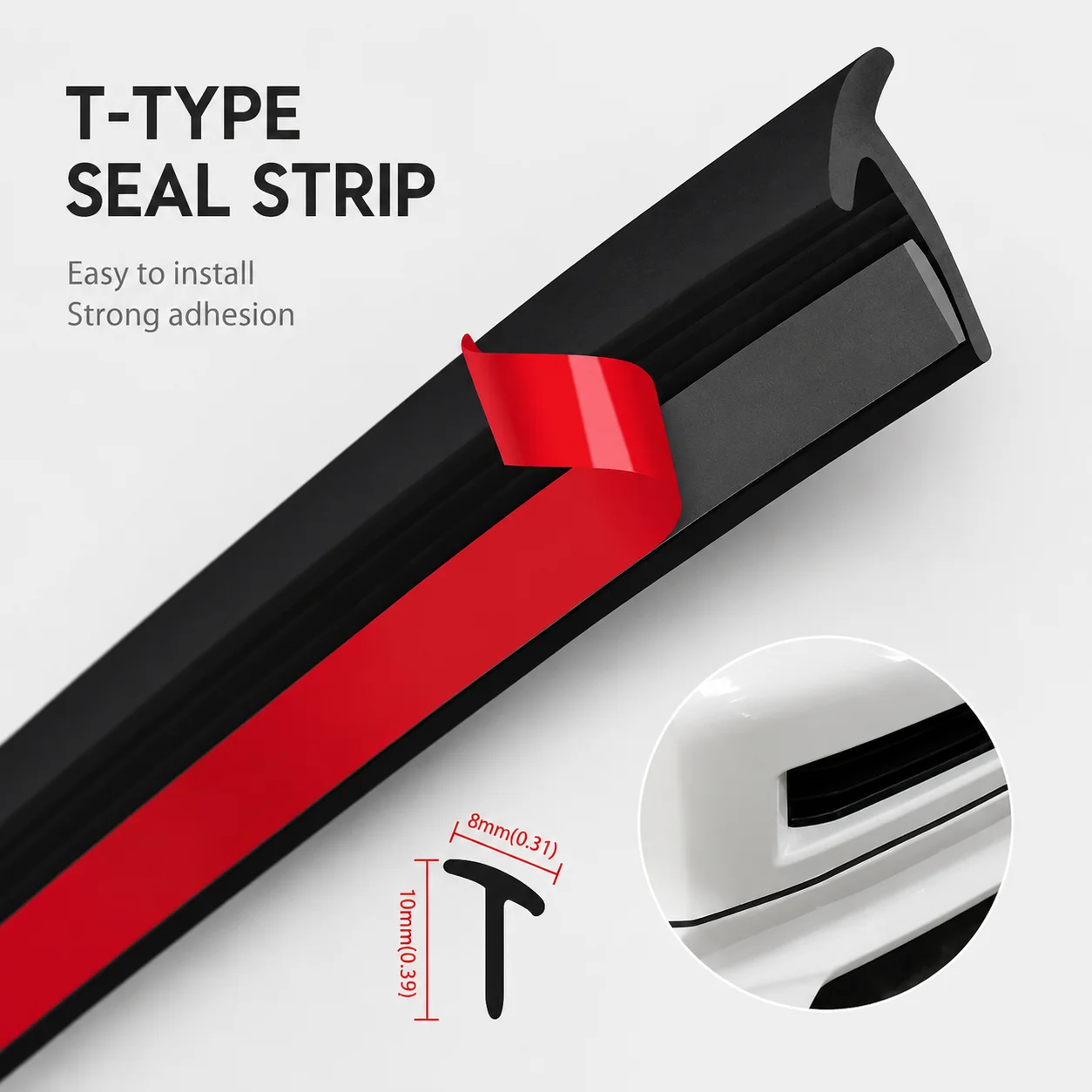 T‑Shaped Car Seal Strip Auto Gap Weather Stripping Reduce Noise Vibration Easy Install Car Exterior Accessories