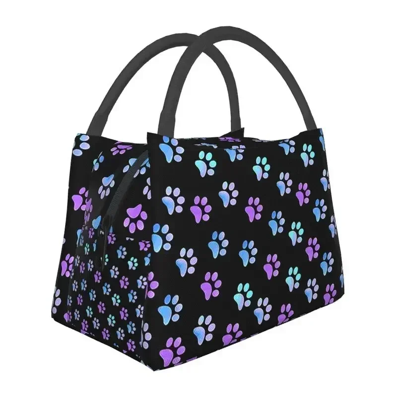 

Blue Galaxy Dog Paw Insulated Lunch Bag for Women Portable Cooler Thermal Lunch Tote Office Picnic Travel