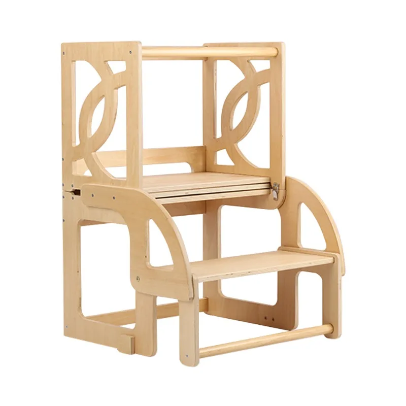 برج تعلم مزدوج طبيعي طاولة ألعاب للأطفال قابلة للتشوه برج تعلم مونتيسوري للمطبخ خطوة غسيل يدوية متعددة الوظائف #1