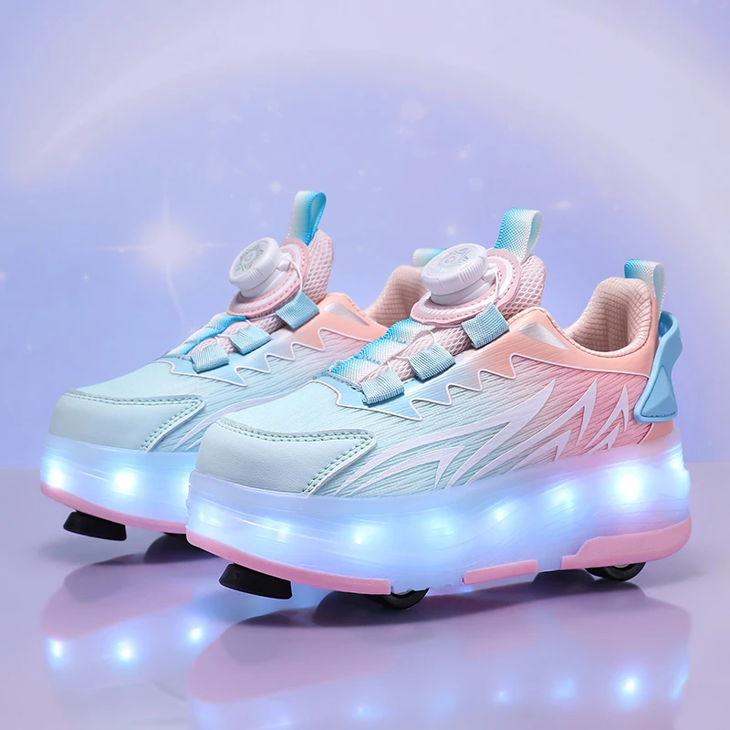

Girls' Spring & Autumn 2025 New Wheel Shoes: Rotating Buckle Light-Up Sneakers, Older Kids' Roller Skates