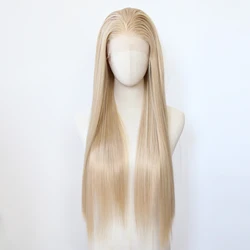 Honey Blonde Synthetic Lace Front Wig Long Straight Honey Brown Lace Front Synthetic Wig Pre Plucked Heat Resistant Fiber Hair