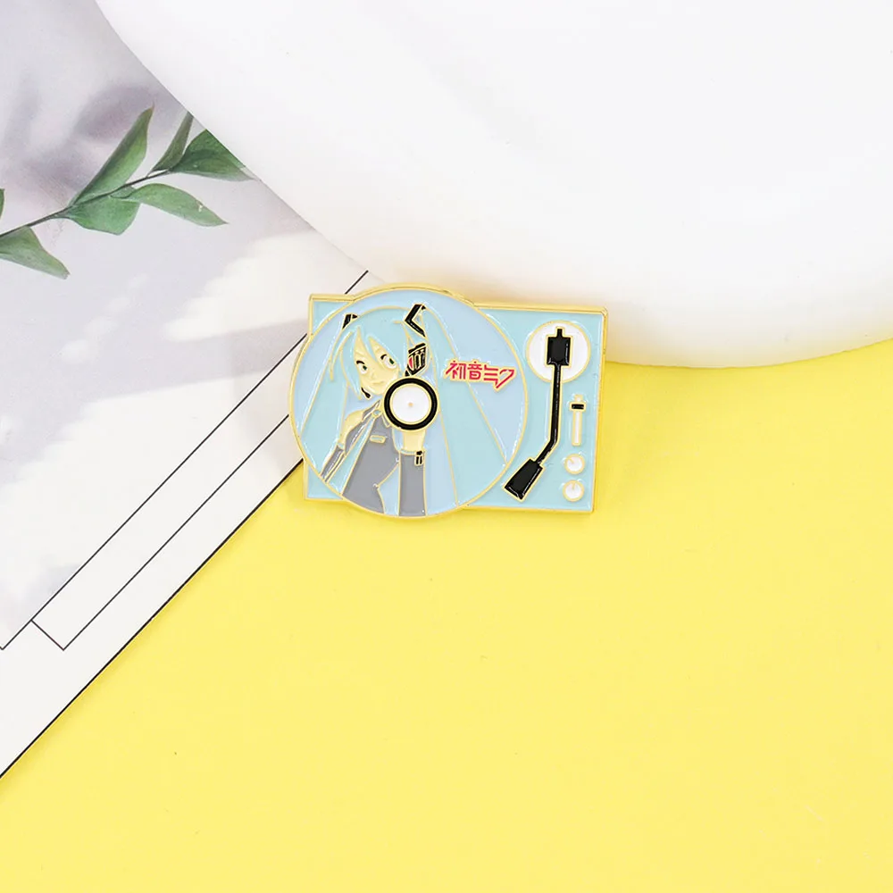 Double ponytail girl holographic projection virtual idol singer electronic music creation art design album fans metal badge pin