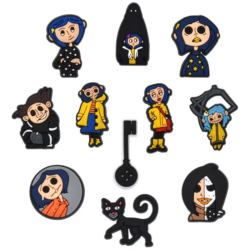 11Pcs Set  Cartoon Coraline series Shoe Charms For Slides Sandals DIY Custom Accessories Shoe Soft PVC Shoe Decor