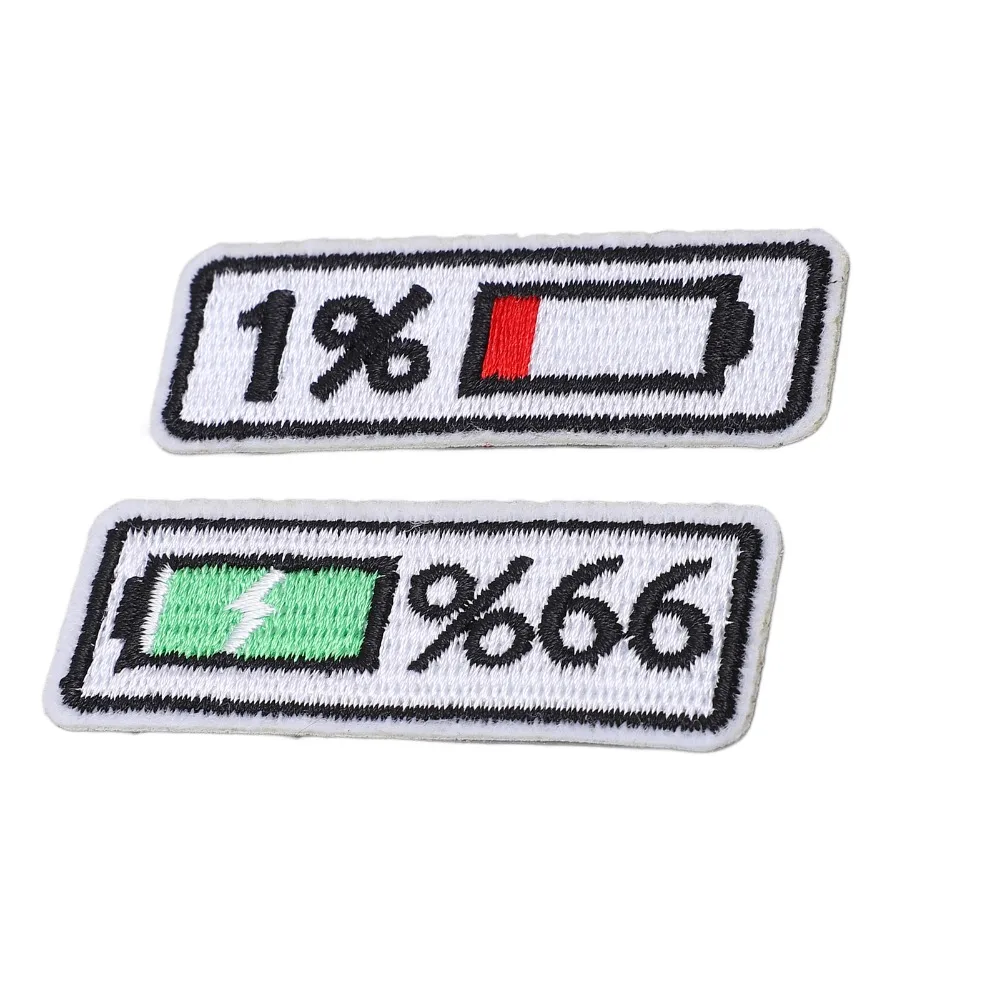 6Pcs Portable Polyester Iron On Patches Battery Level Indicator Embroidered Patches Applique Patches For Bag