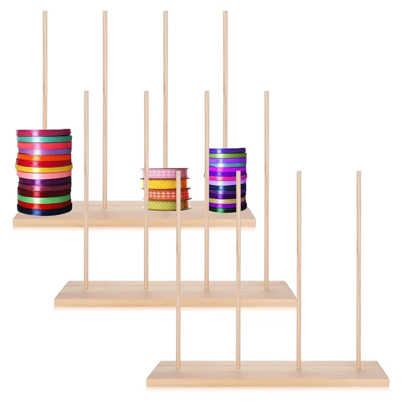 

A95I-For Washi Tape Sewing Thread Craft Yarn Wrapping Ribbon Wooden Ribbon Rack Organizer 3Pcs Multi-Tier Storage Stand