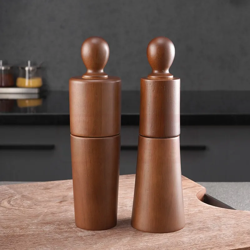 8Inch Wood Pepper Grinder Set Manual Oak Pepper Mill Sea Salt Black Pepper Grinding Spice Seasoning Bottle Jar Pepper Tools Set