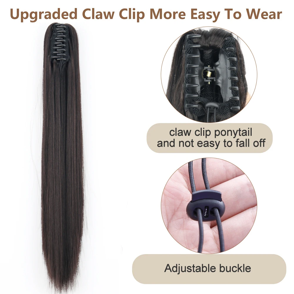 Synthetic Long Straight Claw Clip On Ponytail Hair Extensions 24Inch Heat Resistant Pony Tail Hair Piece For Women Daily Party