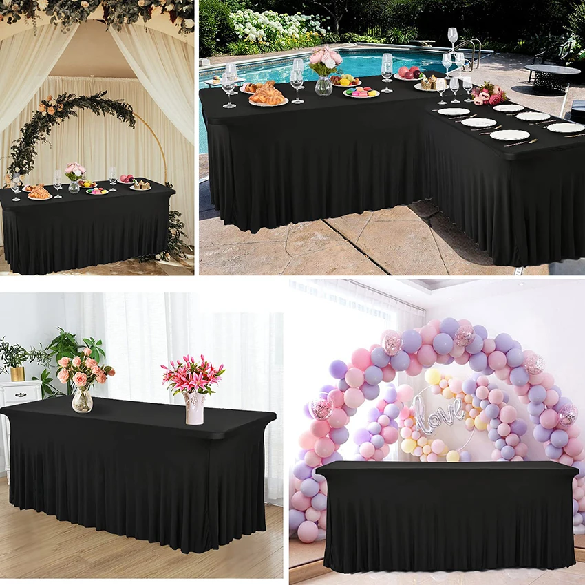 

Spandex Rectangle Table Skirts 4ft 6ft 8ft Fitted Stretch Table Cover Cloth For Hotel Wedding Party Banquet Table Decorations