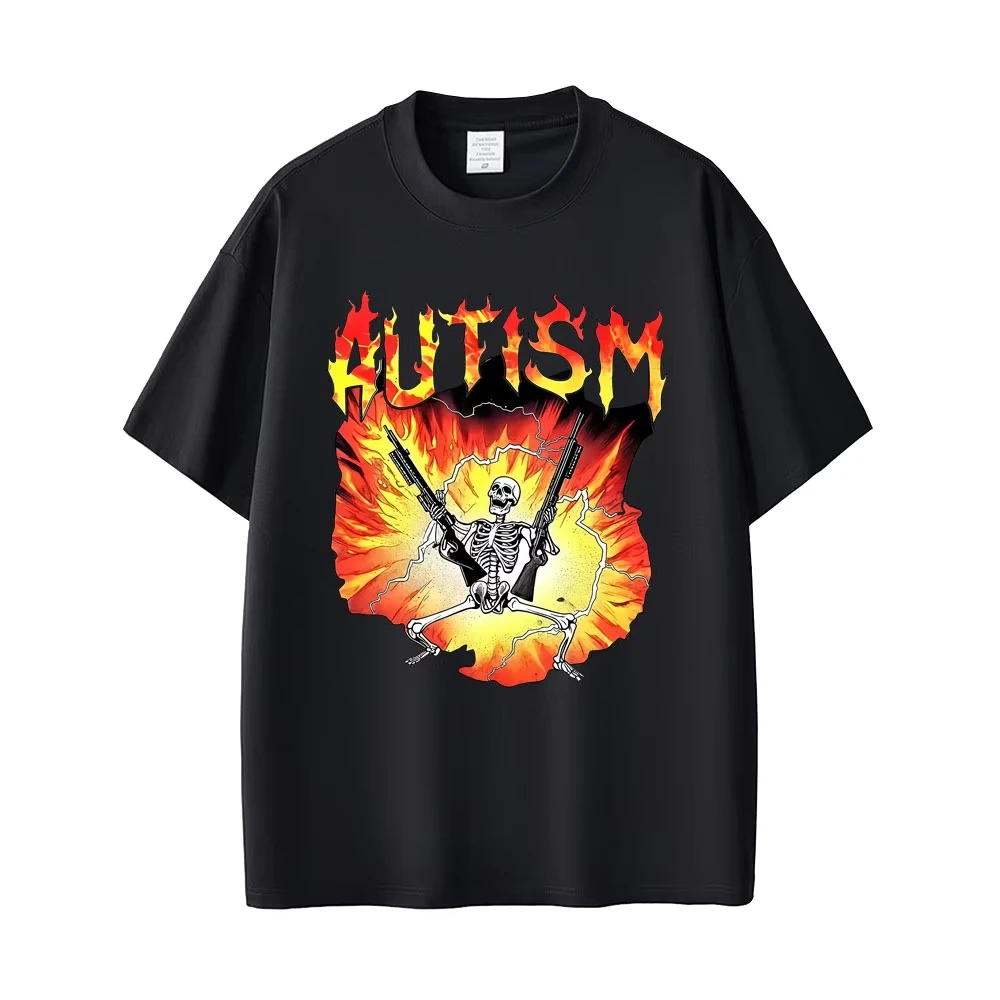 Autism Funny Skeleton T-shirt Autistic Meme Graphic T Shirts Men Women Casual Retro Cotton T-shirts Unisex Oversized Streetwear