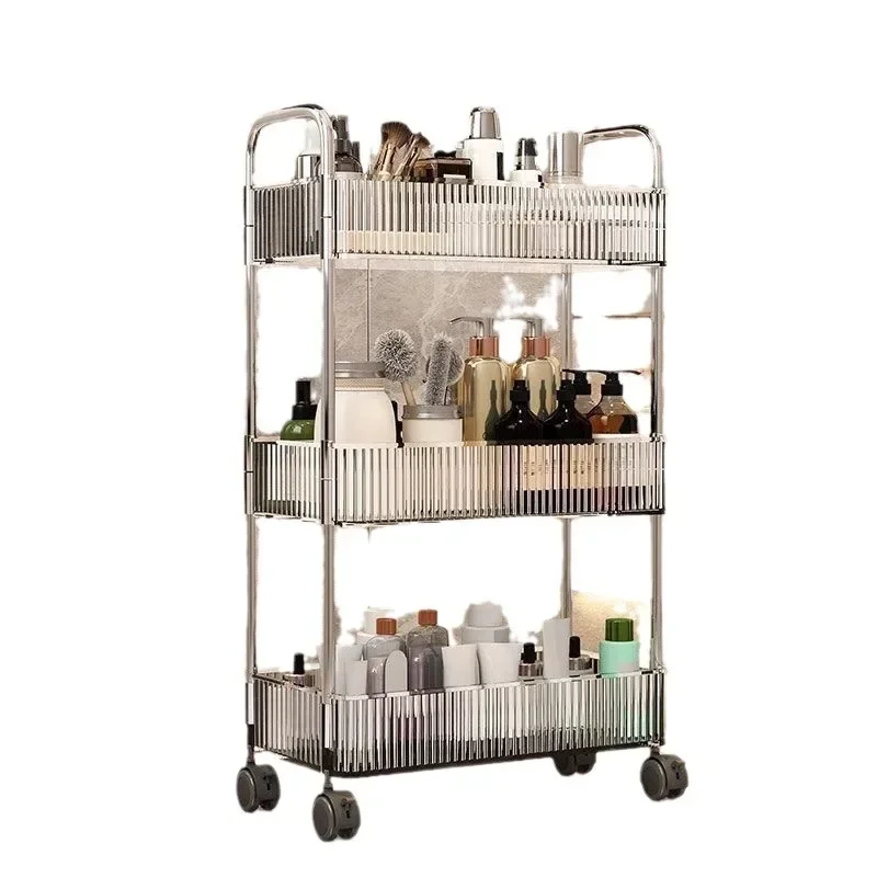 New acrylic transparent trolley with wheels, bathroom, bathroom, shelf, living room, Nordic style floor storage rack