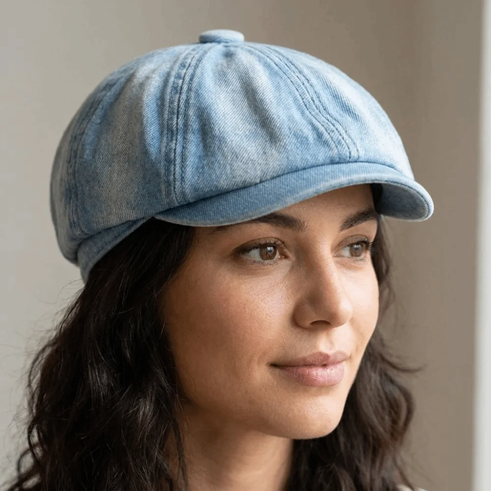 Retro Washed Denim Newsboy Cap Short Brim Casual British Beret Hat Versatile Octagonal Caps For Men Women view 4