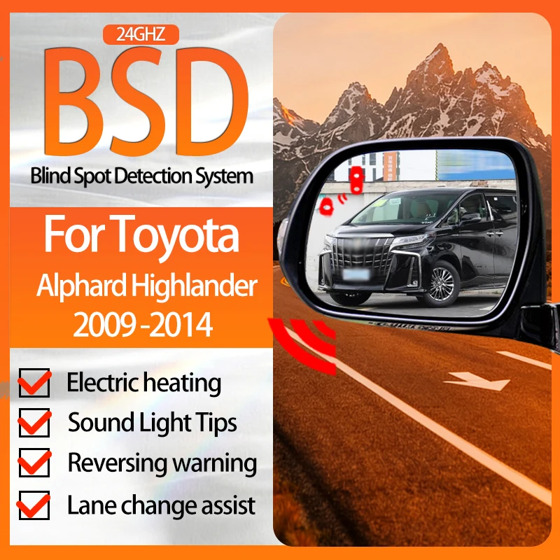 BSD Automotive Assisted Parking Sensor Rear View Mirror Blind Spot Detection SystemFor Toyota Alphard Highlander 2009-2014