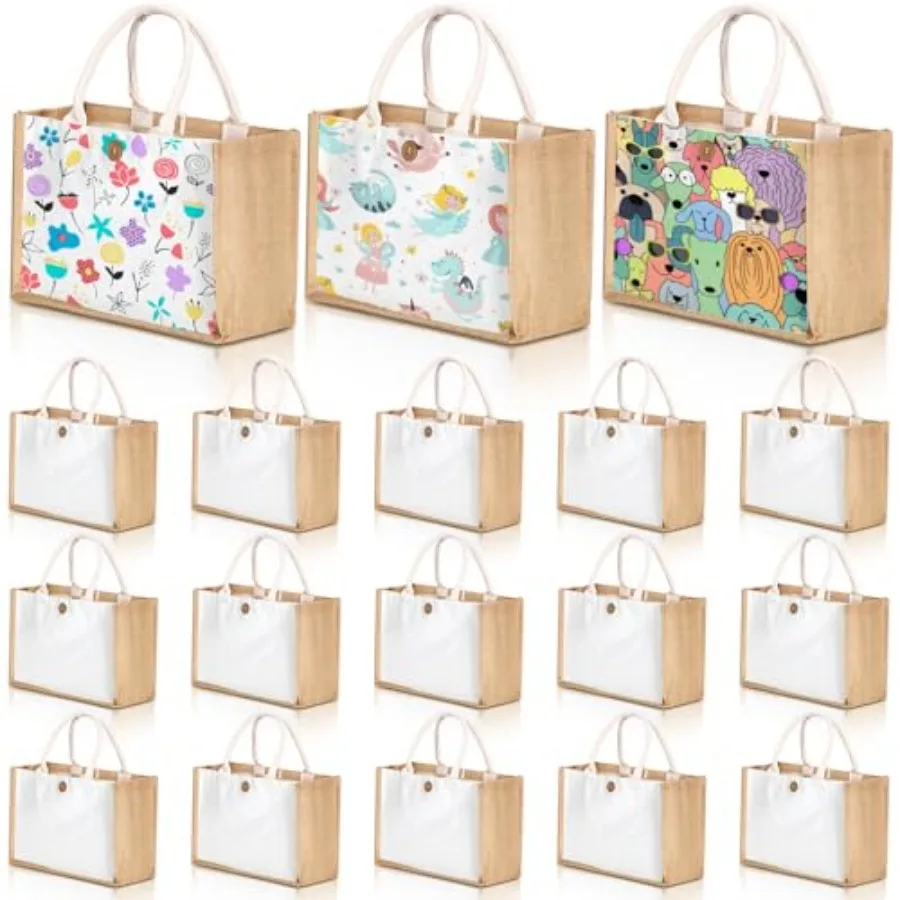 

Sweetude 18 Pack Sublimation Jute Tote Bag Blanks Burlap Beach Bag with Handles Reusable DIY Canvas Gift for Bridesmaid