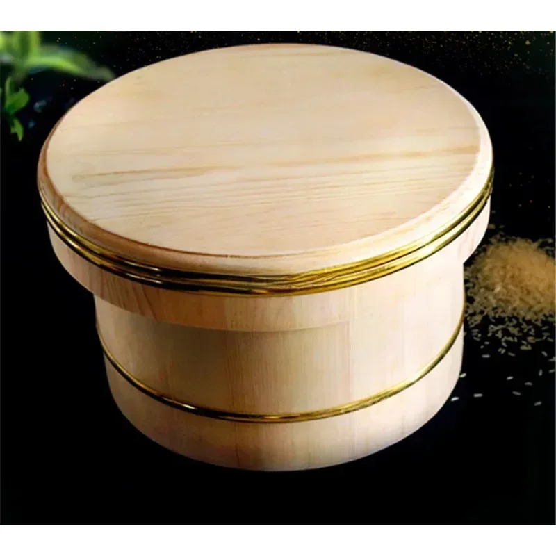 Korean Food Japanese Style Copper Edge Big Bowl Basin Sashimi Sushi Shop Dish Wooden Mixing Rice Barrel Lid Cover