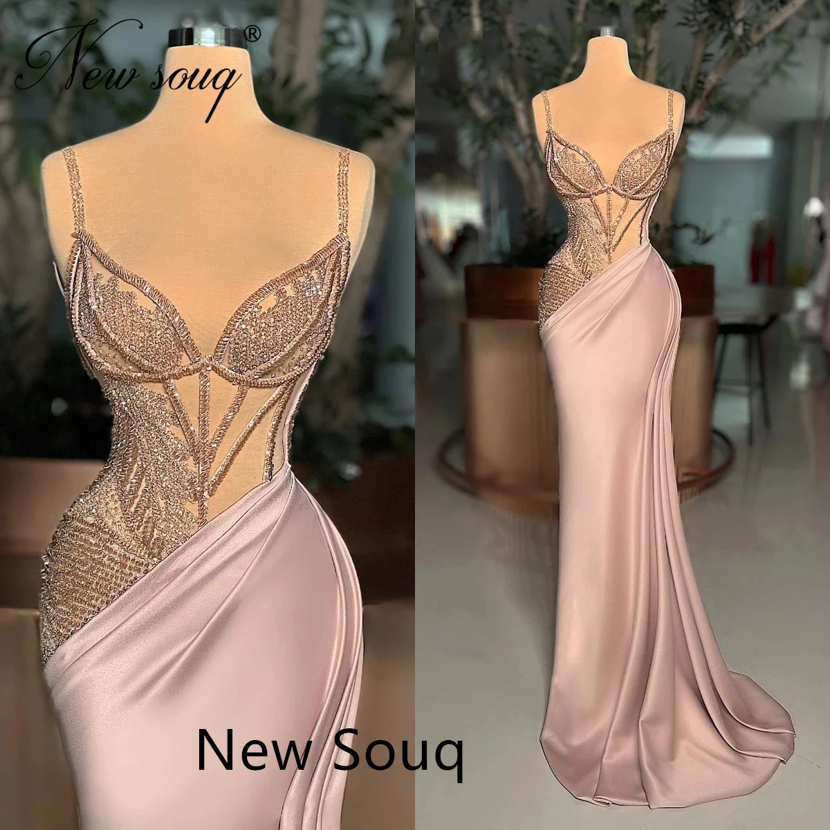 

Formal Arabic Long Beading Prom Dresses Spaghetti Straps Mermaid Women Evening Gowns 2023 Dubai Party Dresses Vestidos De Noche