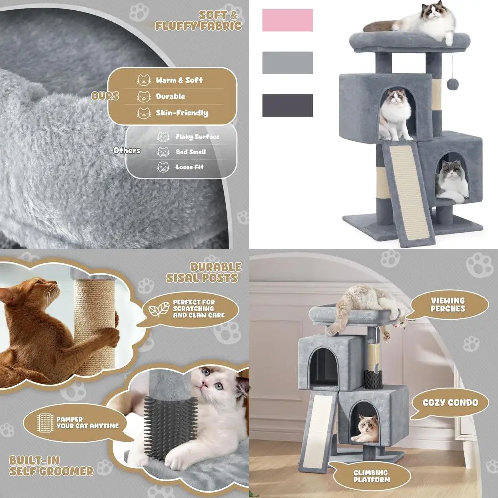 

34 Multi-Level Cat Tower with Large Perch, Scratching Post, Sisal for Indoor Cats and Kittens, Light Grey