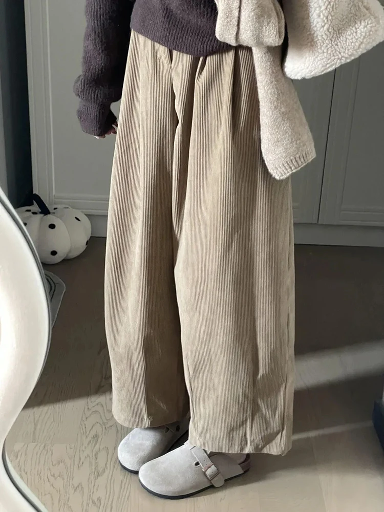 Japanese Corduroy Casual Pants Women Spring Autumn Vintage Loose Wide Leg Trouser Female Harajuku Solid Simple Straight Pants