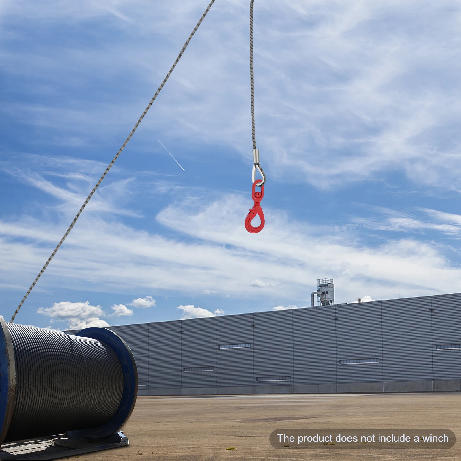 Carbon Steel 1/2in*75ft Steel Wire Rope Hook Red Self-locking Safety Hook High-strength Load-bearing Heavy Oil Rope.