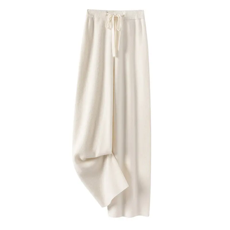 High-grade 100% cashmere wide-leg pants women's high waist lazy knitted straight tube extended pants