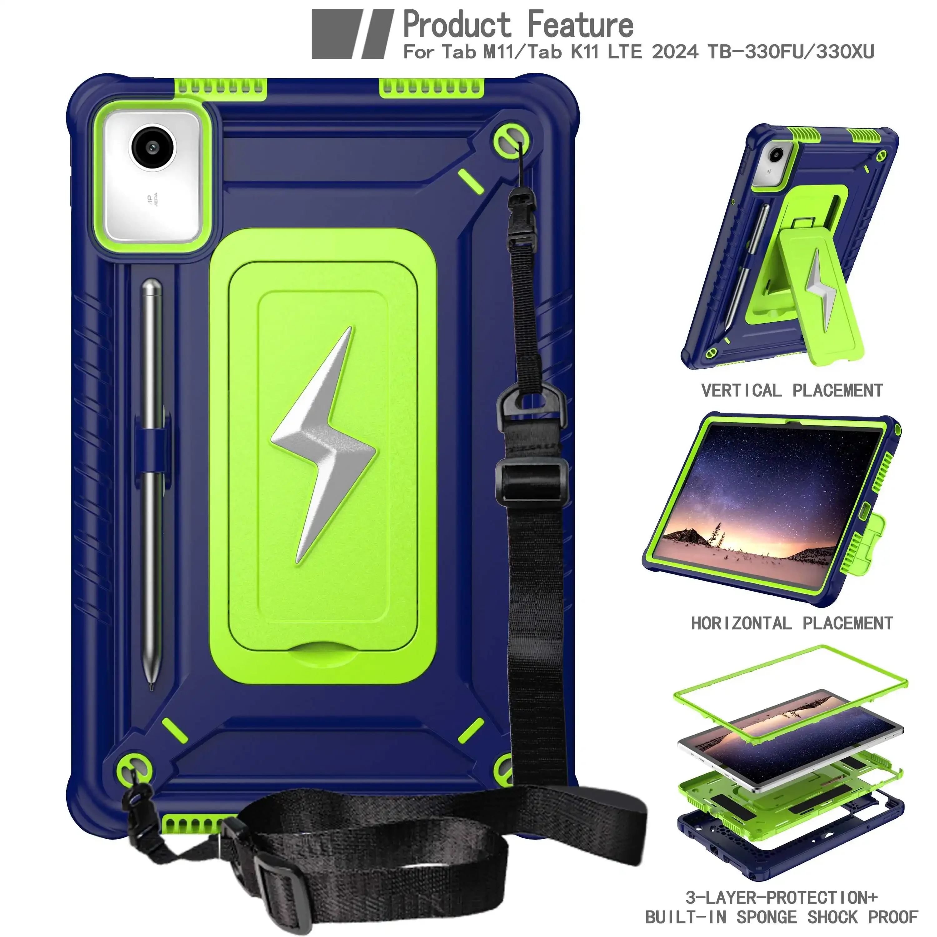 Funda protectora para tableta Lenovo Tab M11 TB330FU TB331FC XiaoXin Pad 2024 de 11 pulgadas M9 TB310FU 2023, funda 3 en 1 con soporte resistente.