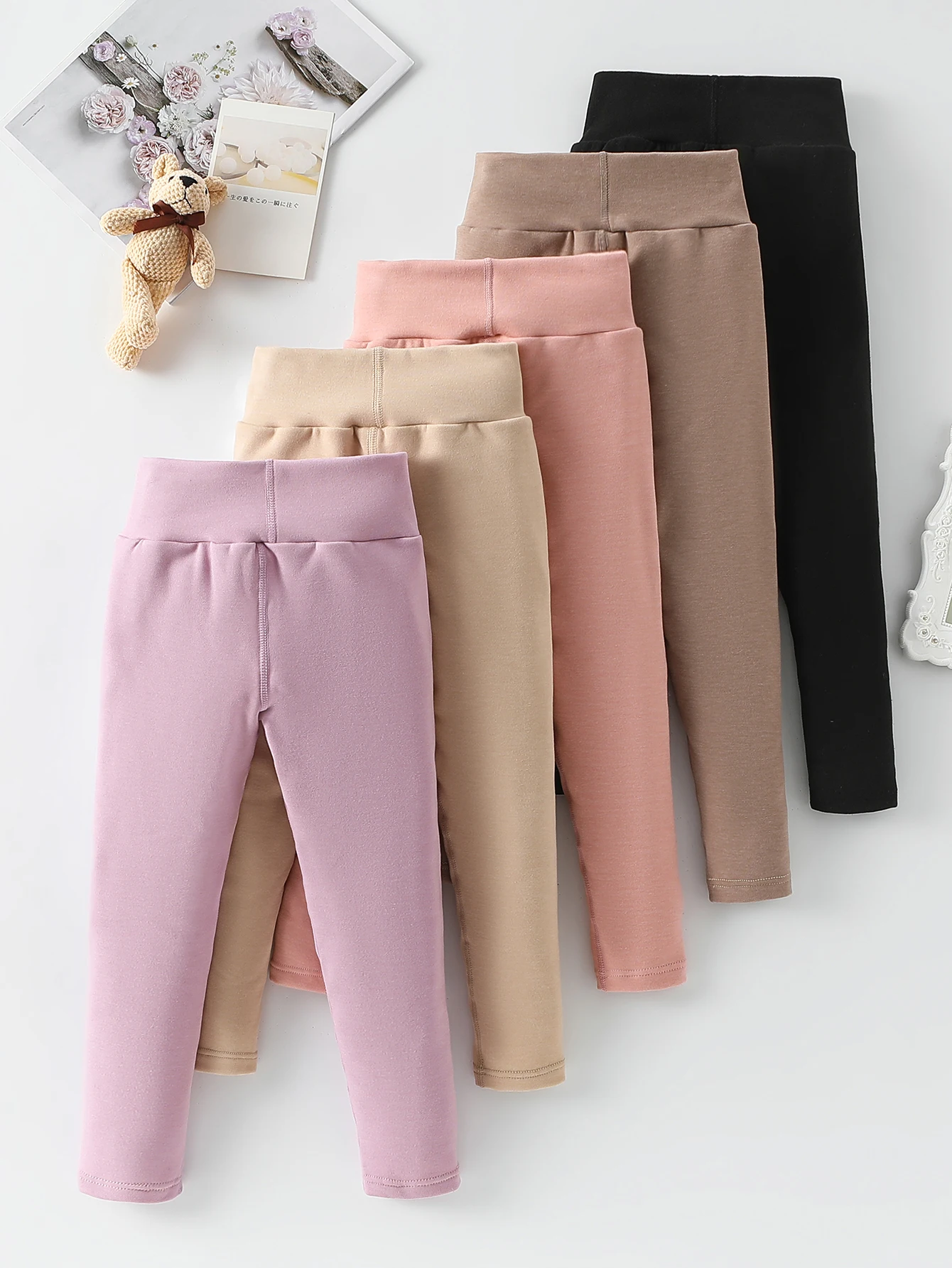 3/1 Piece Set For Autumn And Winter Children Solid Color Medium High Waist Thick Leggings Boys And Girls Fleece Warm Casual Pant