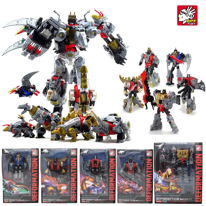 BPF 5 en 1, Juguete Robot Transformable Modelo ABS G1, Dinoking 28cm, Volcanicus, Grimlock, Slag, Snarl, Swoop, Slash, Figura de Dinobots