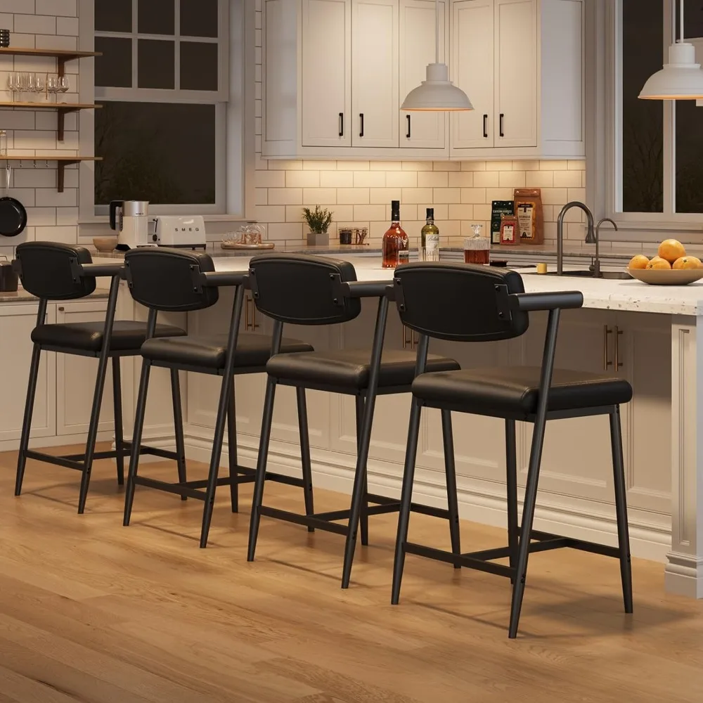 

Bar Stoolss Set of 4 with Armrests, Counter Height Bars Stoolss Sets w/ Footrest & Soft Back, Metal Bars stools Set, Bar Stools