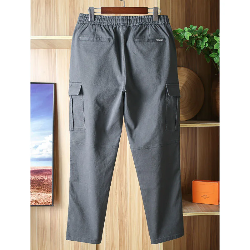 New Spring and Autumn Fashion Brand Large Pocket Workwear Straight Barrel Drawstring Loose and Versatile Handsome Men's Pants