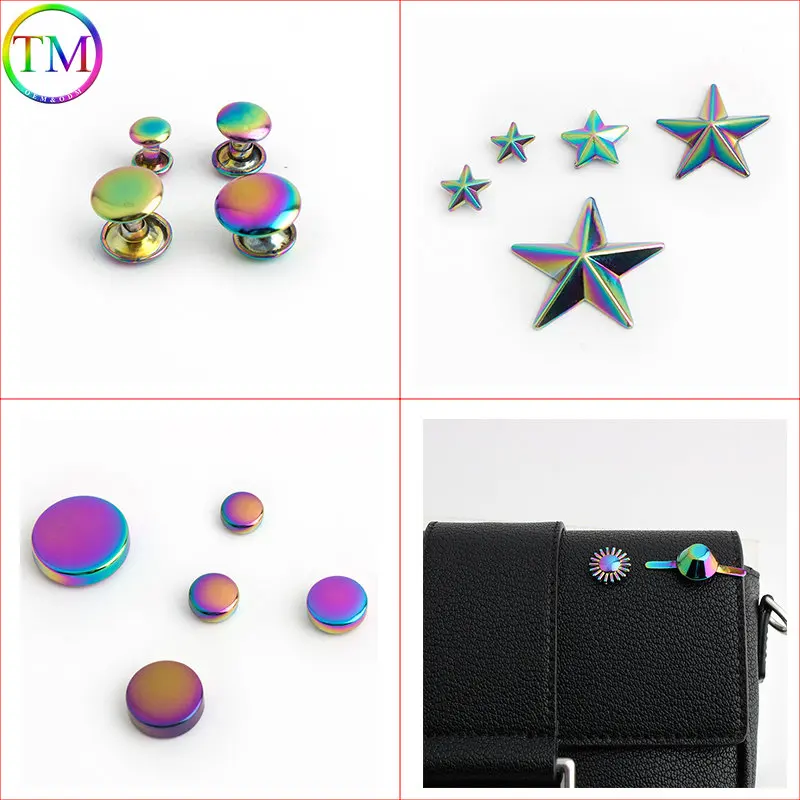 20-100 Pieces Rainbow Single Layer Rivet Studs Round Spike Five-Pointed Star Bump Rivet Nail Diy Leather Craft Bags Accessories