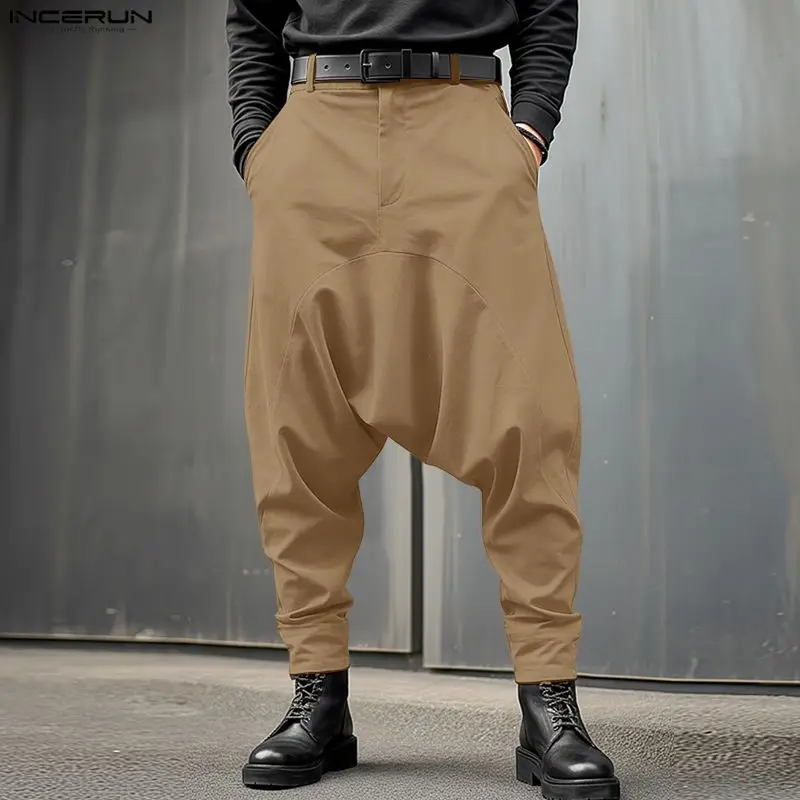 Pantalon Harem Homme INCERUN Couleur Unie Boutonné Joggers Décontracté Pantalon Ample Streetwear Hom