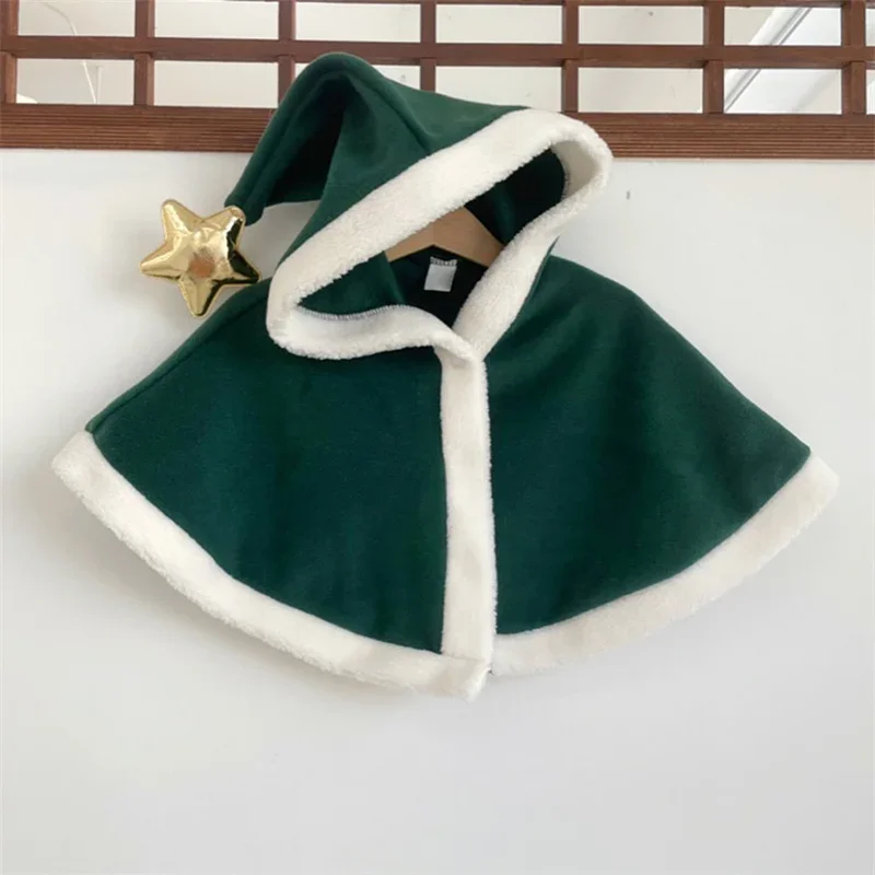 Christmas Winter 0-24M Baby Boys Girls Cloak Coat Warm Baby Cloaks Red/Green Festival Plush Windproof Mantle Hooded poncho