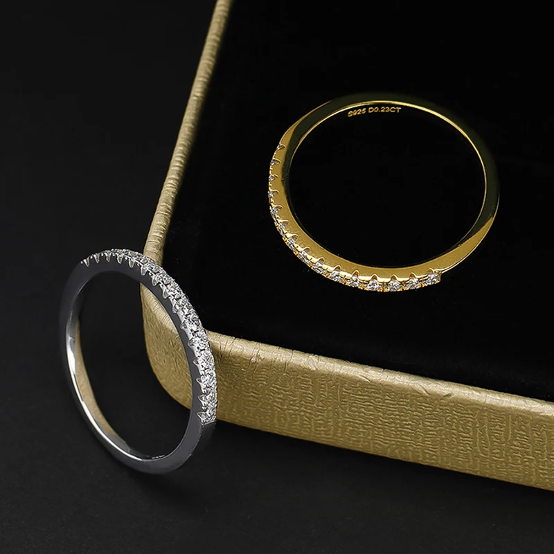 Smyoue Rhodium Plated 0.023cttw Moissanite Stackable Ring for Women 100% 925 Silver Lab Created Diamond Wedding Band 1.5mm Stone