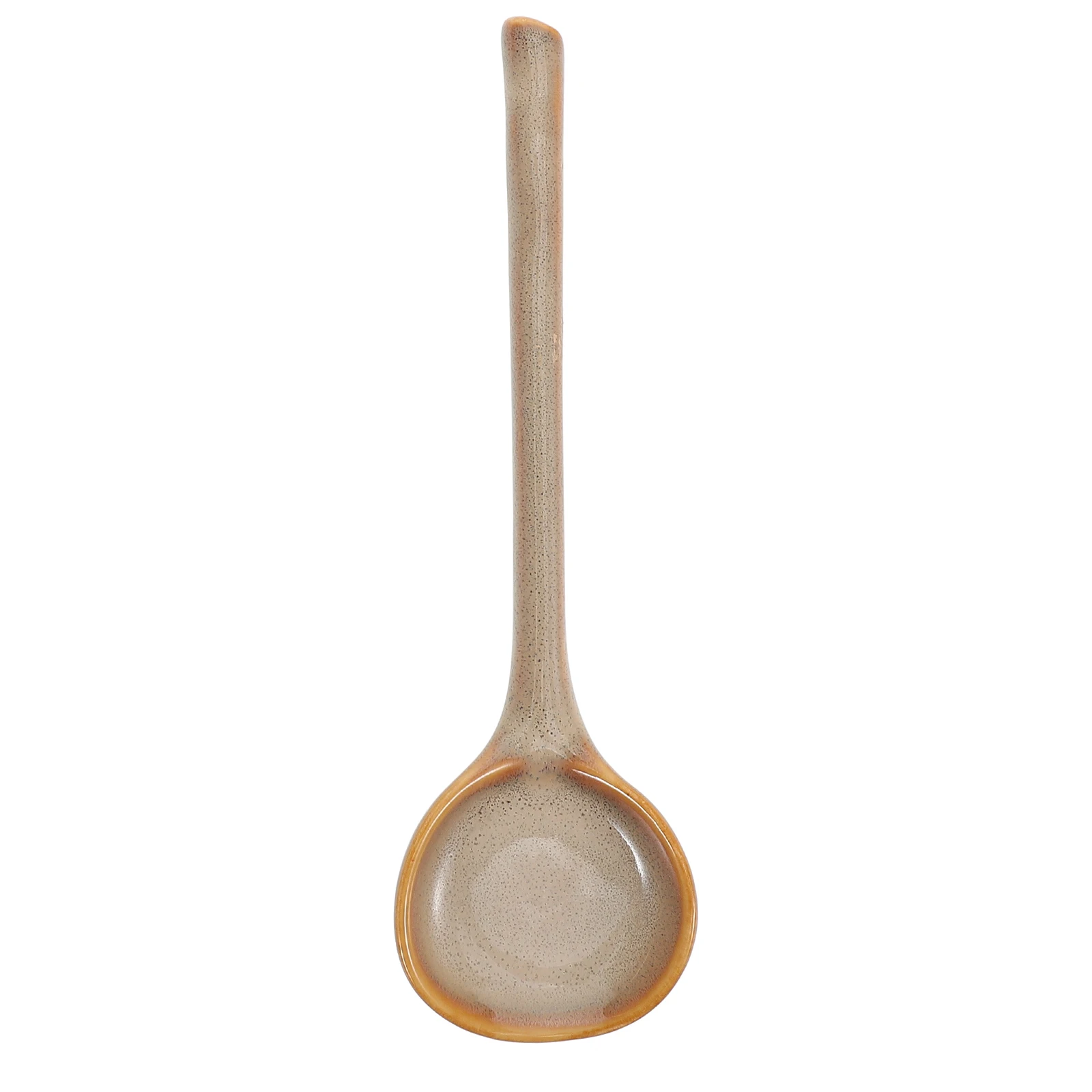 Cuchara de sopa de cerámica Retro con mango largo, cuchara de porcelana para Ramen Pho Dumpling, miso, yogur, helado, servicio de cerámica