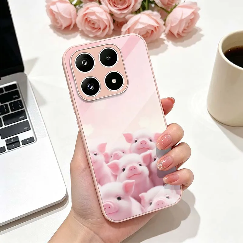Cartoon Pink Pig Cover For Xiaomi Mi 17 15 14T 14 13T 13 12 11i 11X 11 10T 10i 10s Pro Max Lite Glass Phone Case view 2