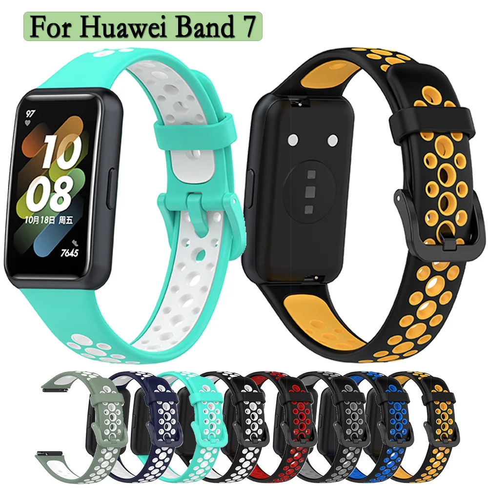 For Huawei Band 7 Soft TPU Sport Band Rubber Watchband Strap on Smart Huawei Band 7 Double Colors Mixed