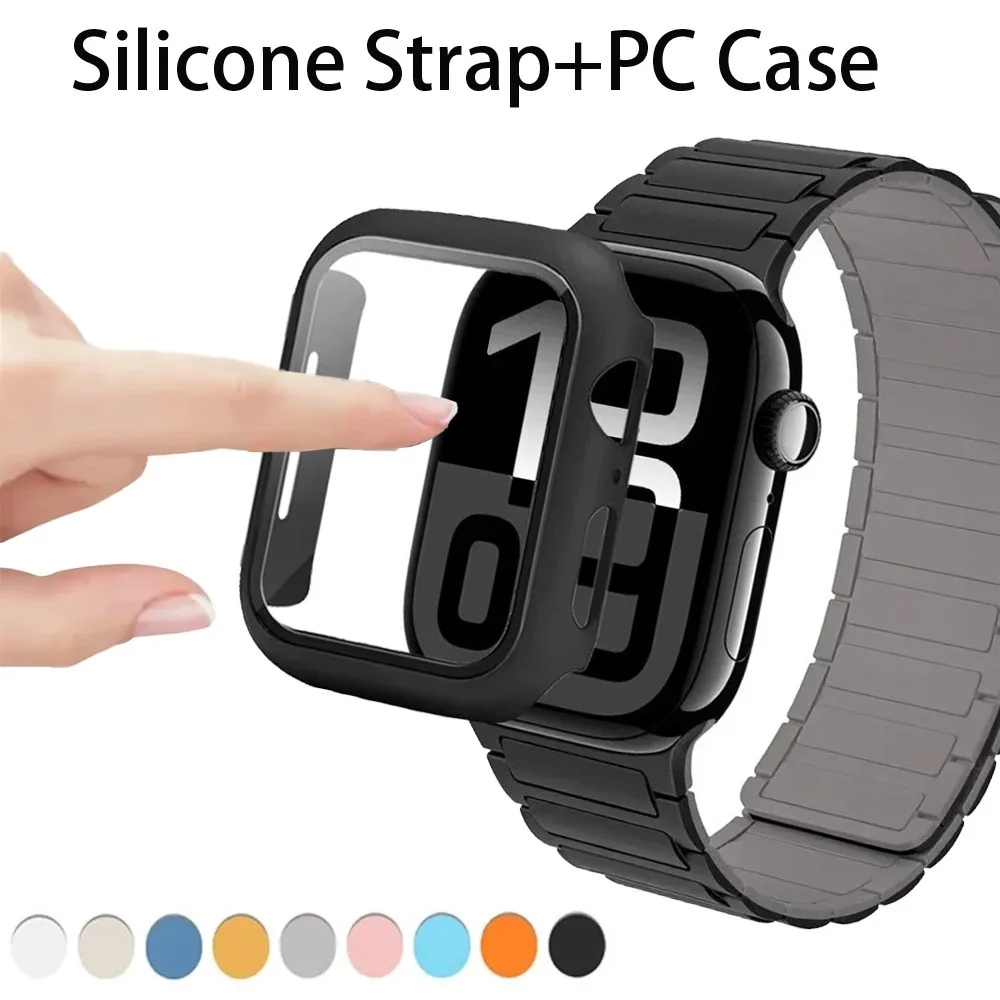 Silikonarmband + PC-Gehäuse für Apple Watch Ultra 3/2/1 49 mm 11 10 46 mm 42 mm magnetischer IWatch 9 8 7 45/41 mm 6 5 SE3 44/40 mm Schutz