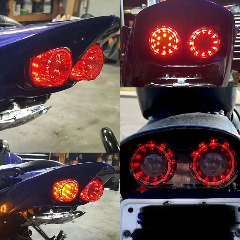 Universal 12V LED Motorcycle Tail Light Brake Signal Light with Integrated License Plate Bracket for Motorbikes