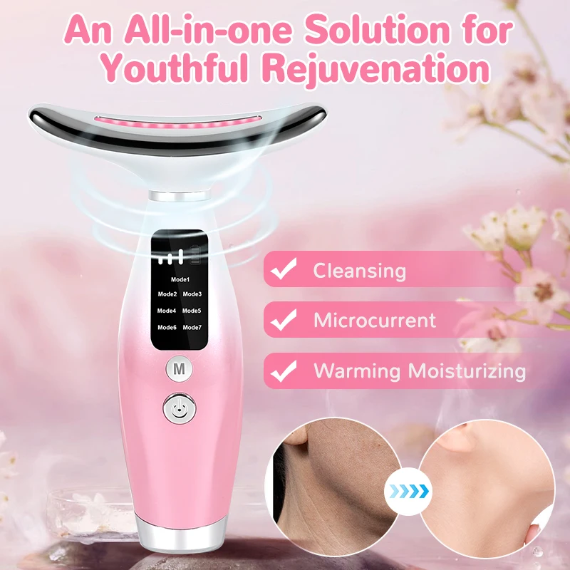 7 in 1 beauty device 3 gear adjustable EMS micro current vibration heating firming anti-wrinkle face and neck beauty device