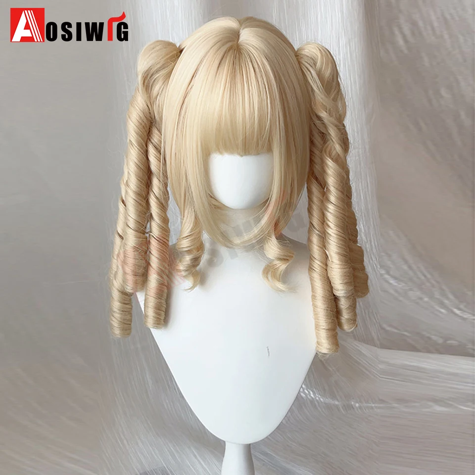Synthetische Lolita-Perücke im Prinzessinnen-Schnitt mit doppeltem Pferdeschwanz und Pony, für Mädchen, Ombre, Blond, Braun, Weiß, Grau, Cosplay, Halloween, Harajuku-Perücke