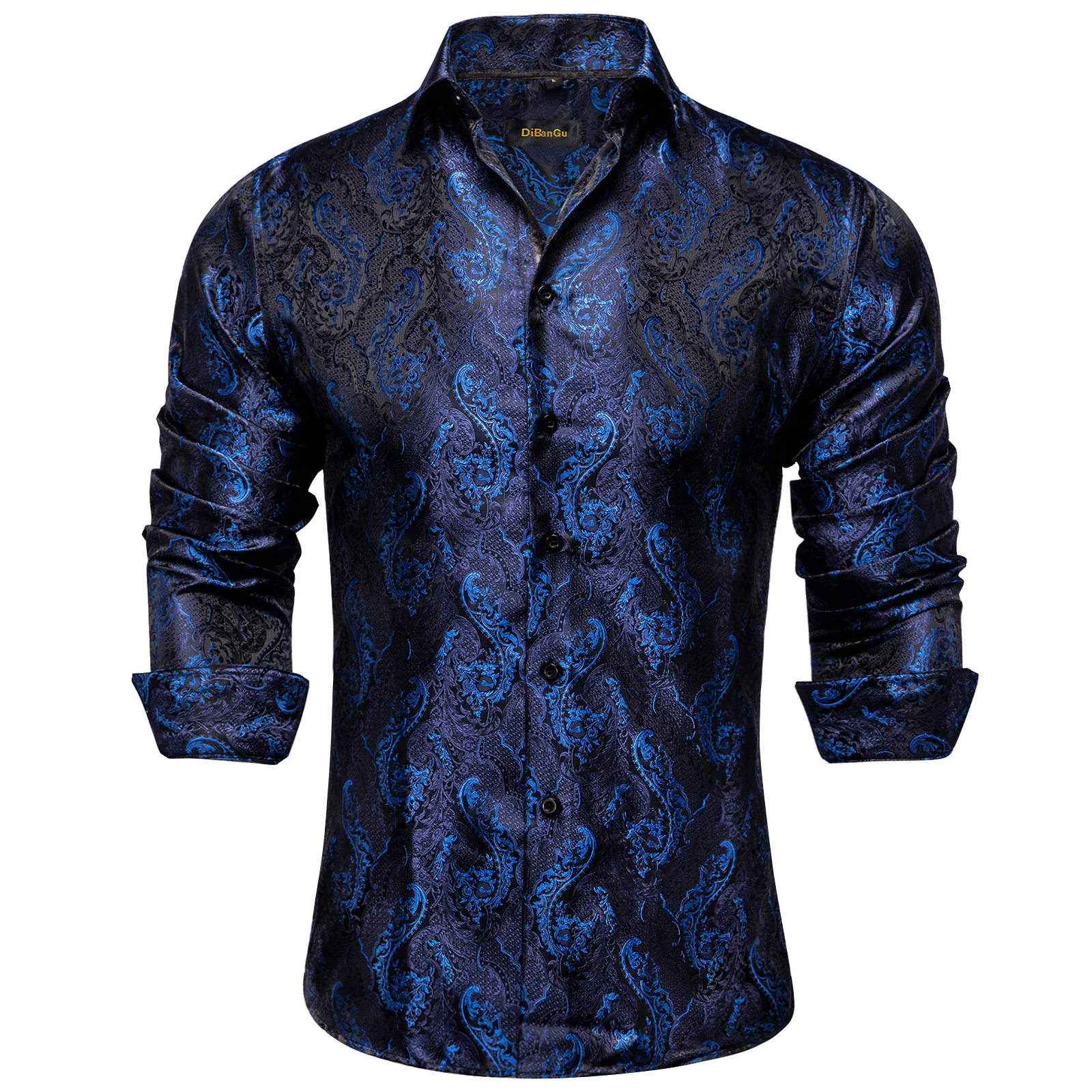 

2023 Men's Long Sleeve Paisley Casual Shirt Silk Polyester Blouse Loose Tops Business Formal Wear Chemise Homme Men Clothing