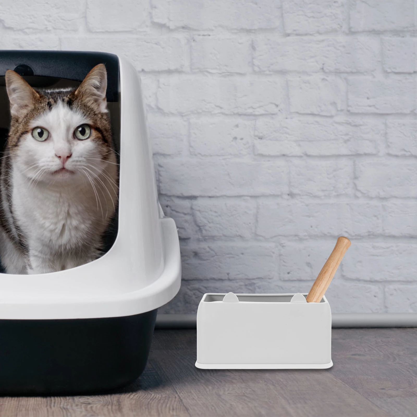 

1pcs Cat Shaped Litter Scoop Holder Grey Durable Mini Garbage Bin Plastic Spoon Storage Countertop Trash Can Corner Boxes Pet