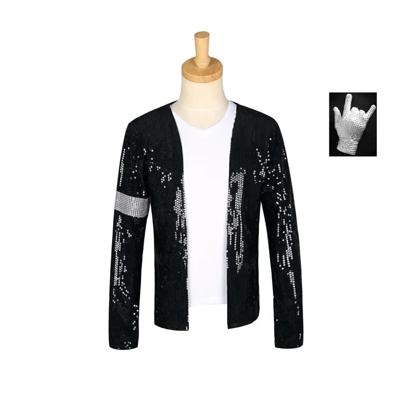 MJ Michael Jackson Street Punk Coat Billie Jean Jacket Glove Modern Dance Cosplay Adult Kids Shirt Hat Suit Hallowmas PA757