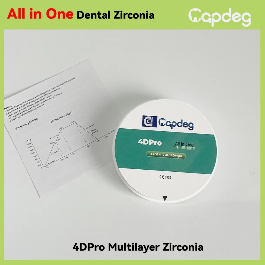 

4DPro Multilayer Dental Zirconia Blank 98mm Zircon Disc All in One Zirconium Strength 700-1200Mpa Translucency 43%-52% 10-35mm