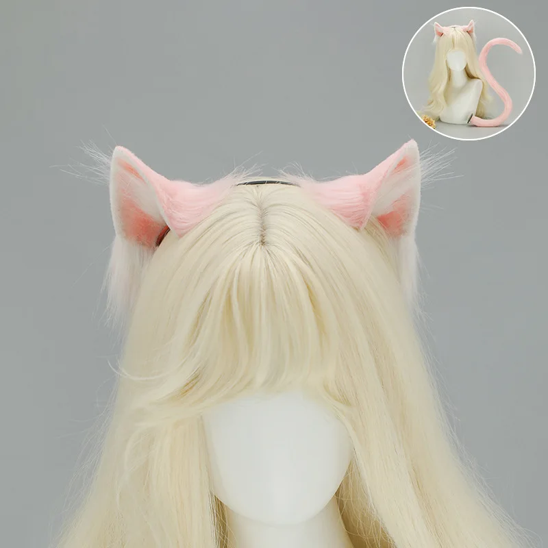 Simulation Tier Ohr Katze Stirnband Handgemachte Plüsch Cos Requisiten Comic-Con Kopfschmuck Katze Schwanz Set