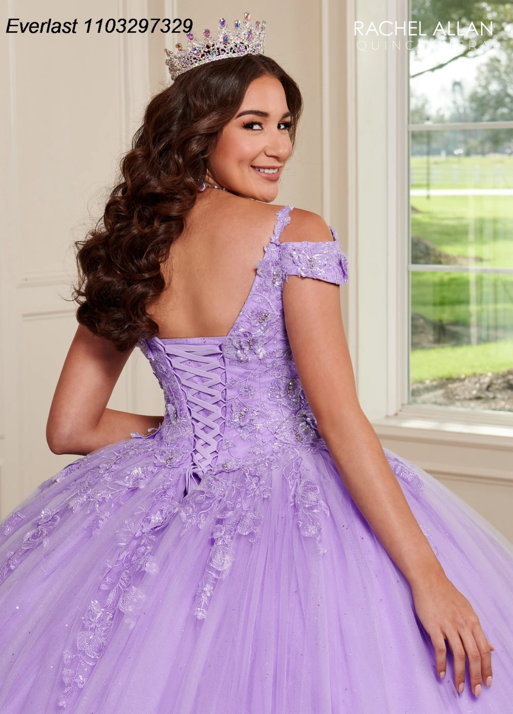 EVLAST 2024 viola abito Quinceanera abito da ballo 3D Applique floreale perline corsetto con spalle scoperte dolce 16 Vestido De 15 Anos TQD471