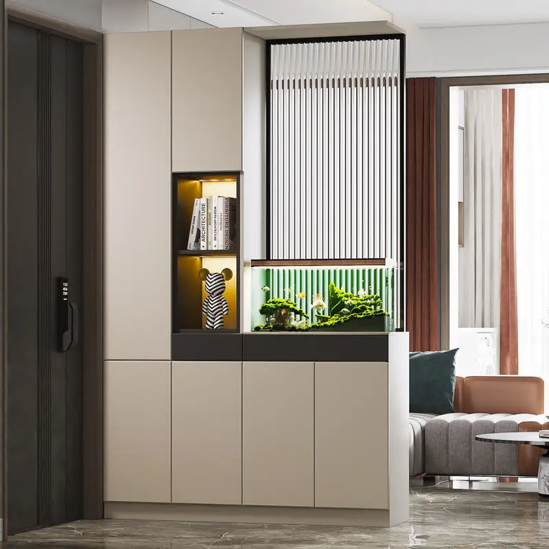 

Light luxury glass entrance cabinet, shoe cabinet, solid wood integrated entrance hall cabinet, living room partition screen