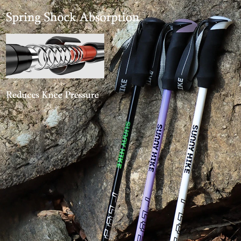 7075 Aluminum Trekking Poles Hiking Staff with Internal Lock Spring Shock Absorption Trekking Poles for Camping Mountaineering